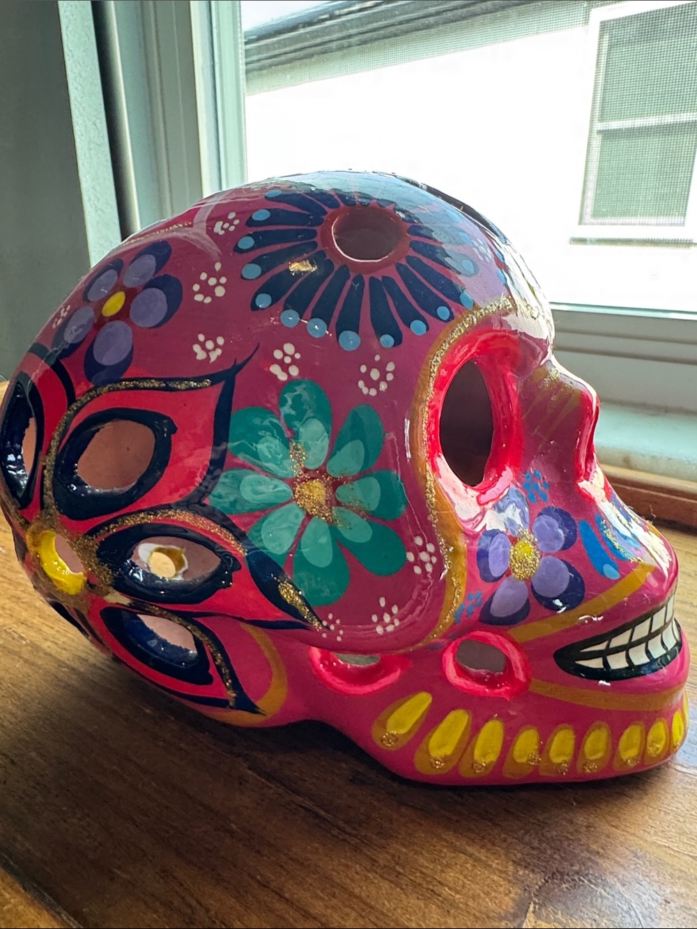 Vibrant Hand-Painted Ceramic Sugar Skull Décor